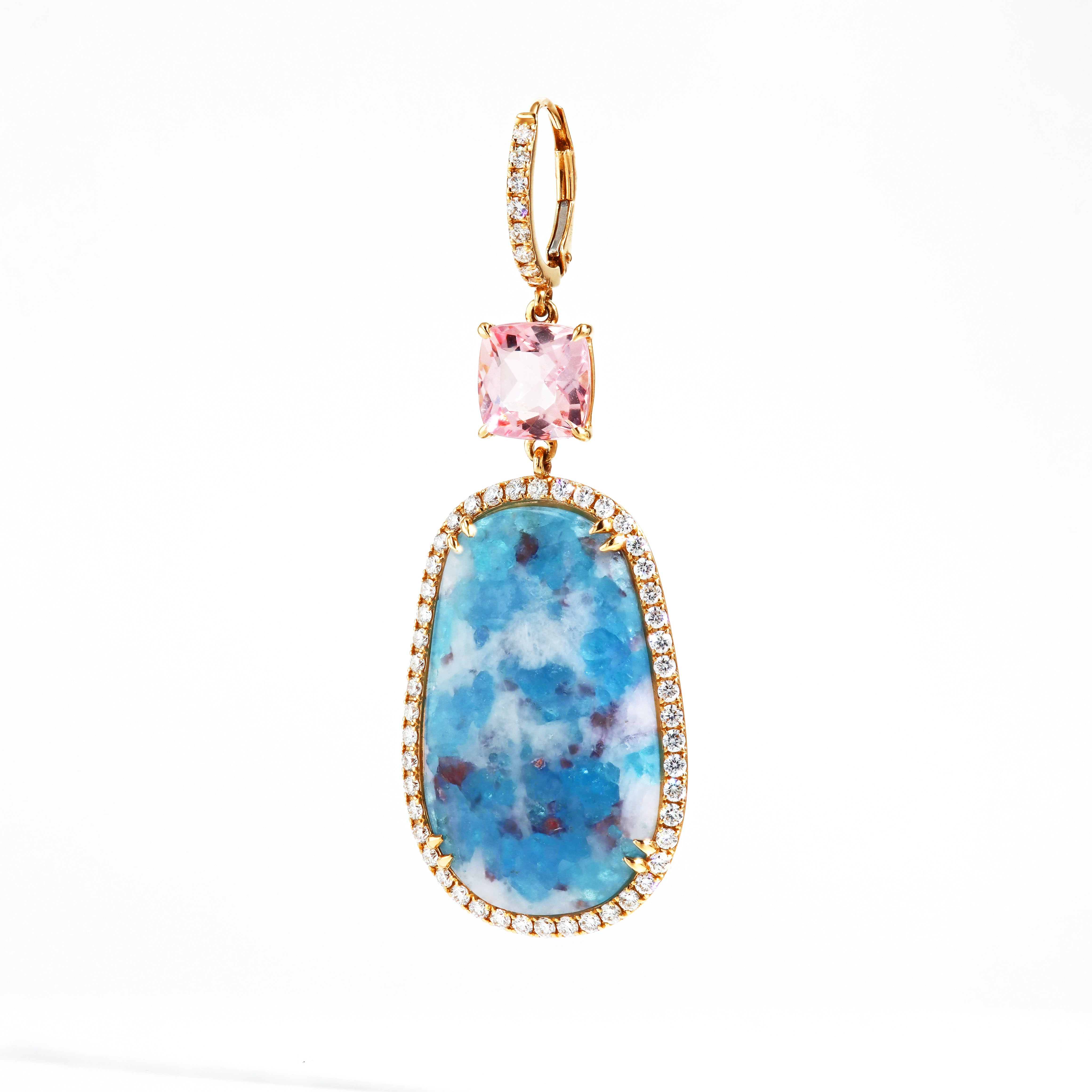 Polished Rough Paraiba and Morganite Drop Earrings