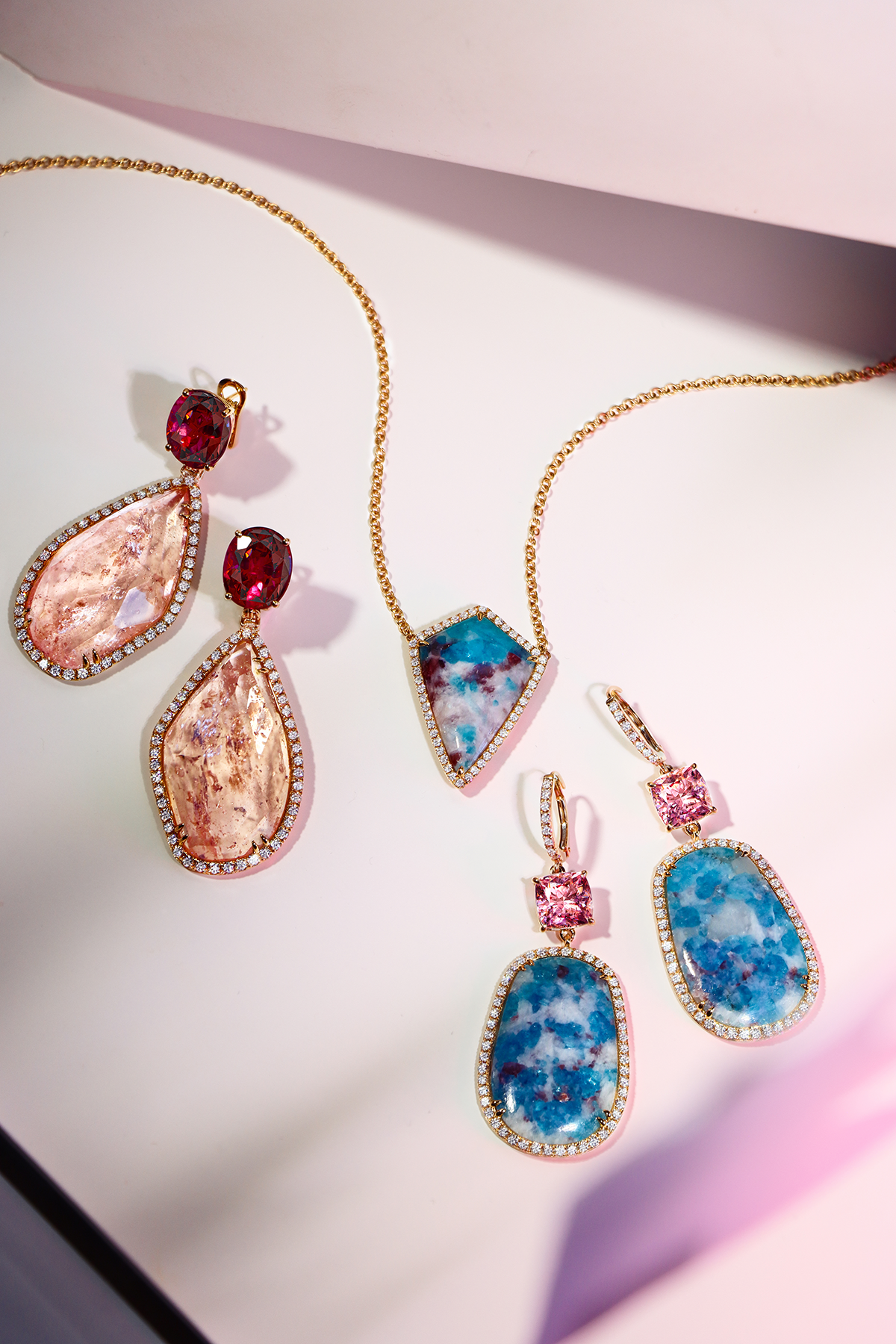 Polished Rough Paraiba and Morganite Drop Earrings