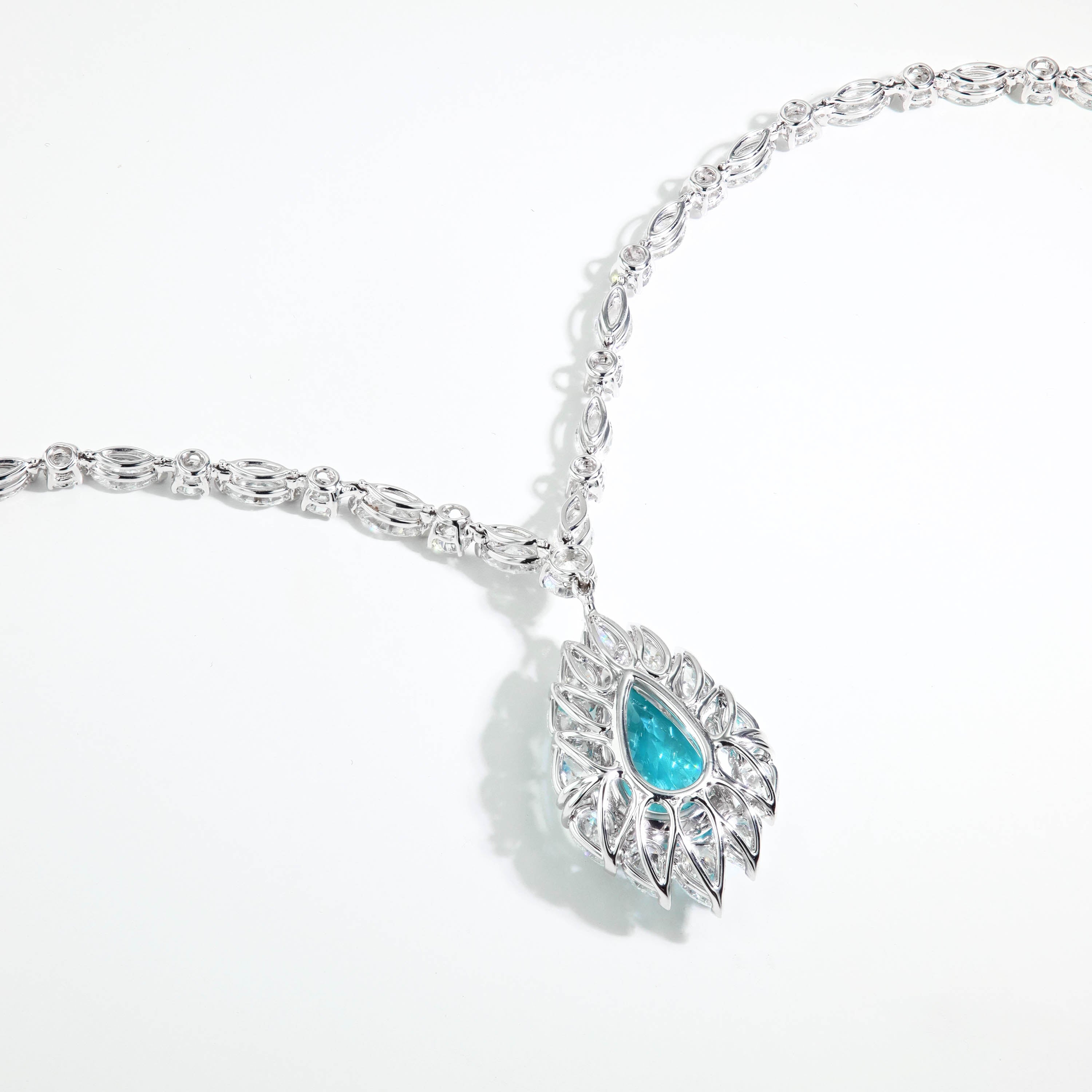 Private Label Pear Paraiba Diamond Necklace in 18K White Gold