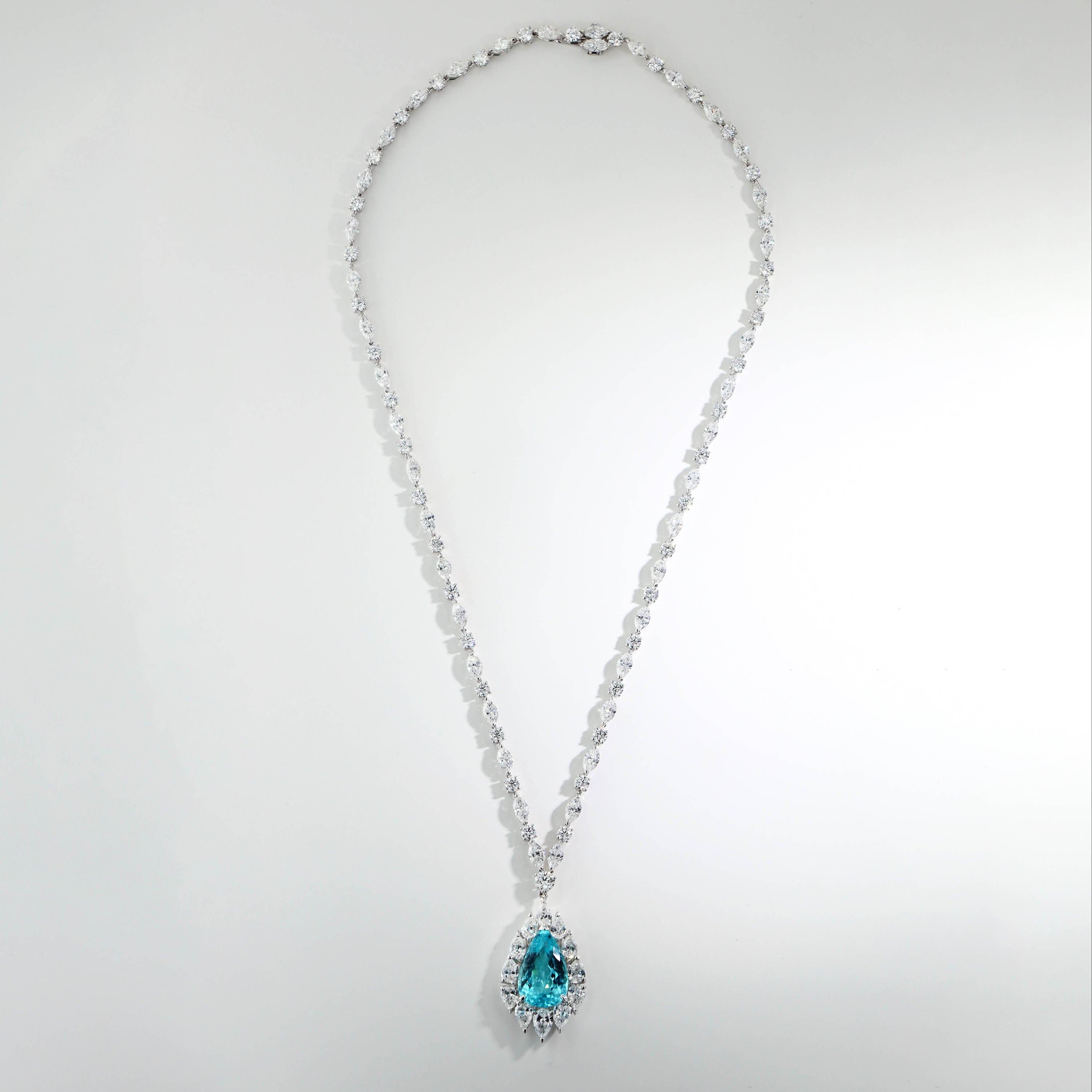 Private Label Pear Paraiba Diamond Necklace in 18K White Gold