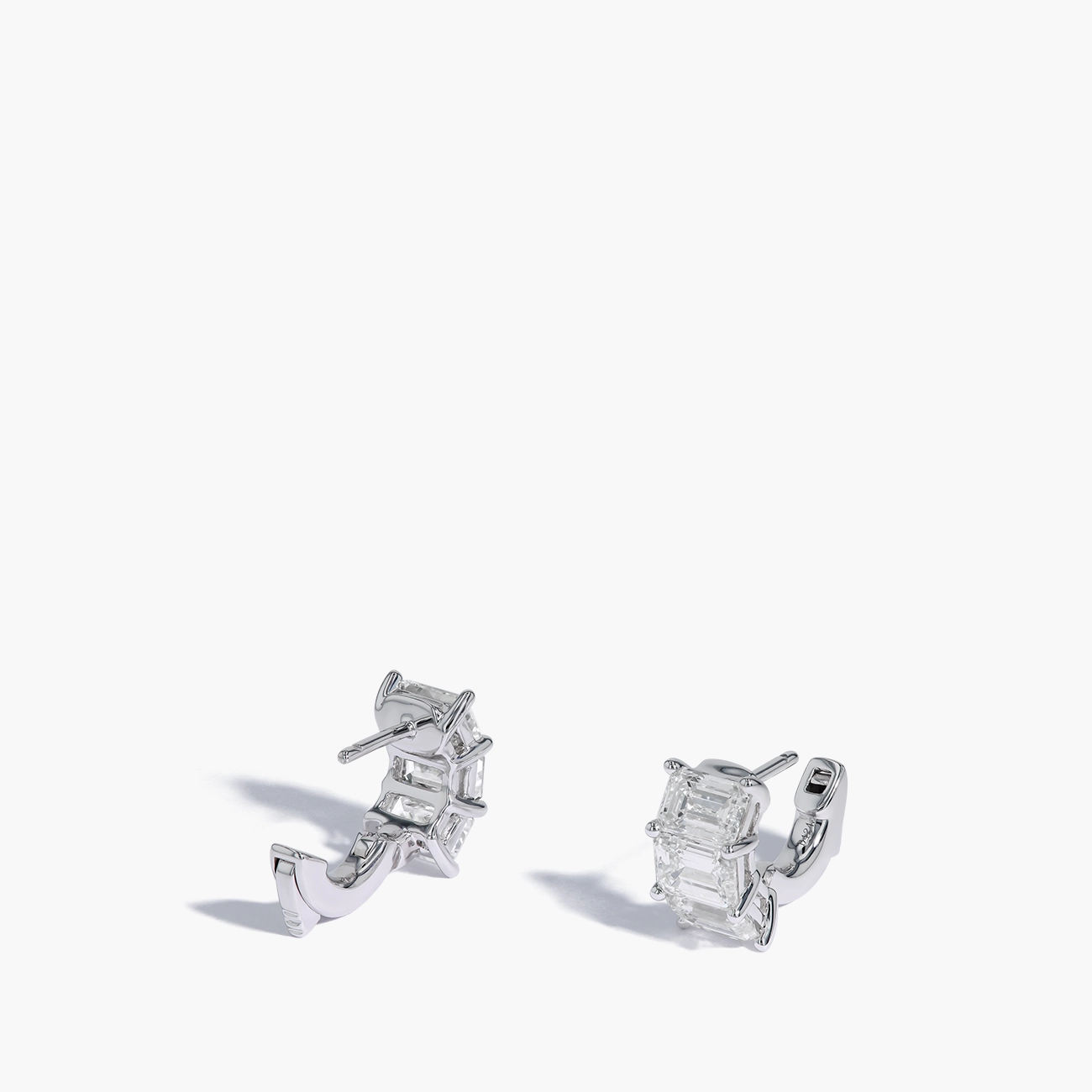 4.24 Carat Emerald Diamond Hoop Earrings in 18K White Gold, side view