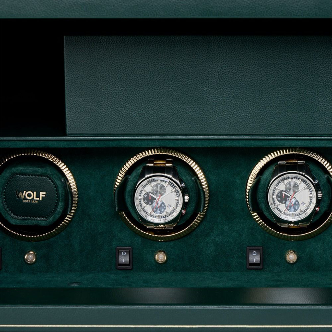 WOLF The Den 4-Piece Watch Winder Safe in Green