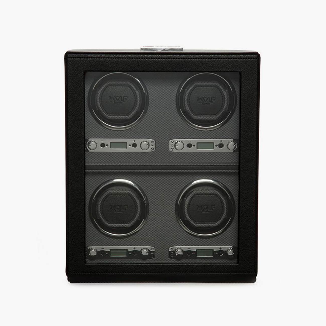 WOLF Viceroy Black Vegan Leather Four-piece Watch Winder