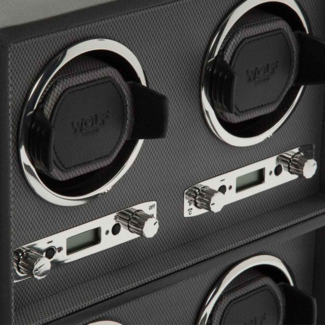 WOLF Viceroy Black Vegan Leather Four-piece Watch Winder