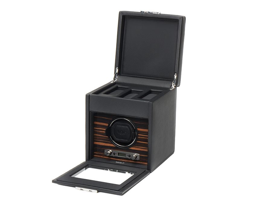 Wolf Roadster Black Single Watch Winder with Storage
