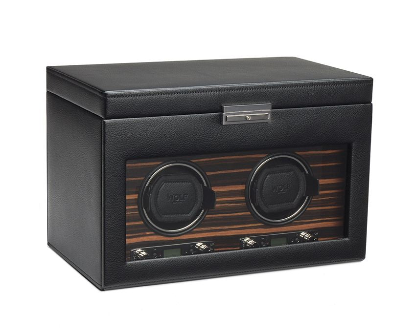 Wolf Roadster Black Double Watch Winder with Storage