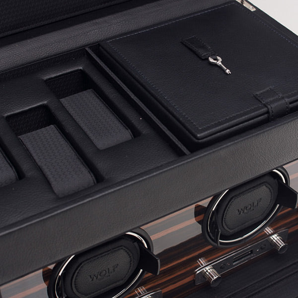 Wolf Roadster Black Double Watch Winder with Storage