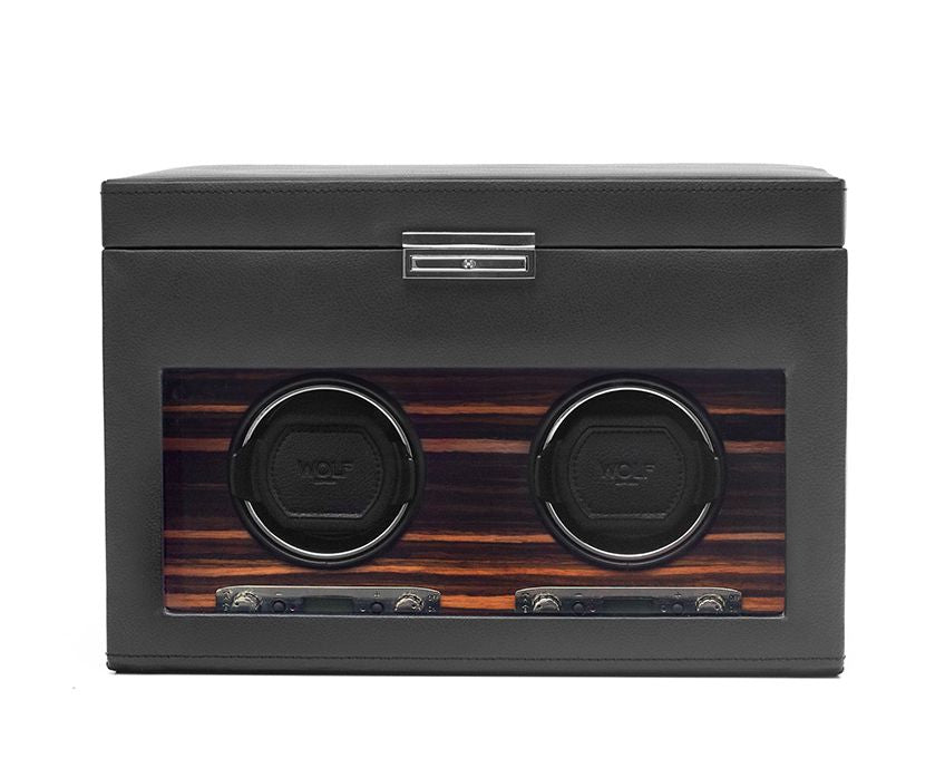 Wolf Roadster Black Double Watch Winder with Storage