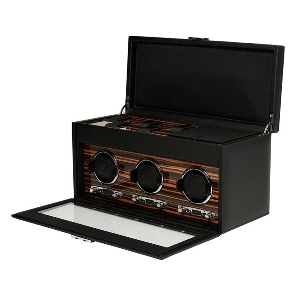 Wolf Roadster Black Triple Watch Winder with Storage