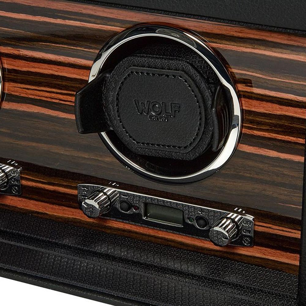 Wolf Roadster Black Triple Watch Winder with Storage