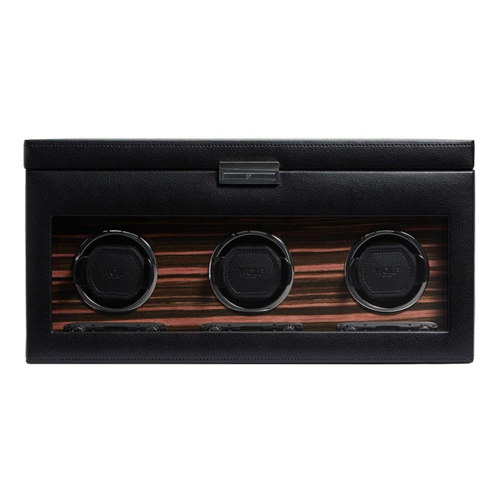 Wolf Roadster Black Triple Watch Winder with Storage