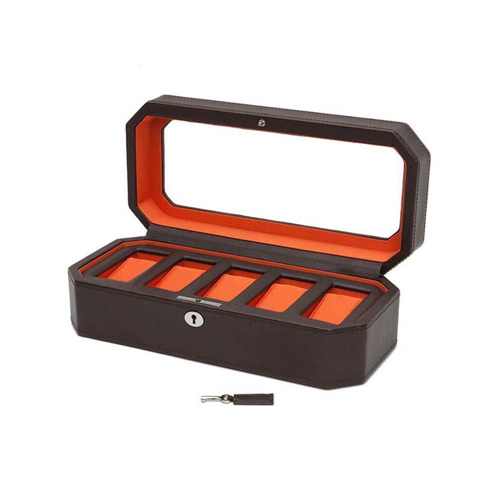 Wolf Windsor Brown & Orange Five Piece Watch Box