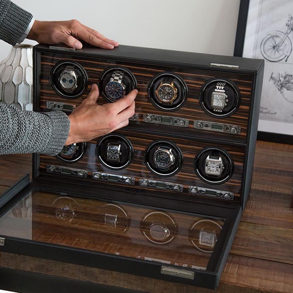 WOLF Roadster Woodgrain and Leather 8pc Watch Winder