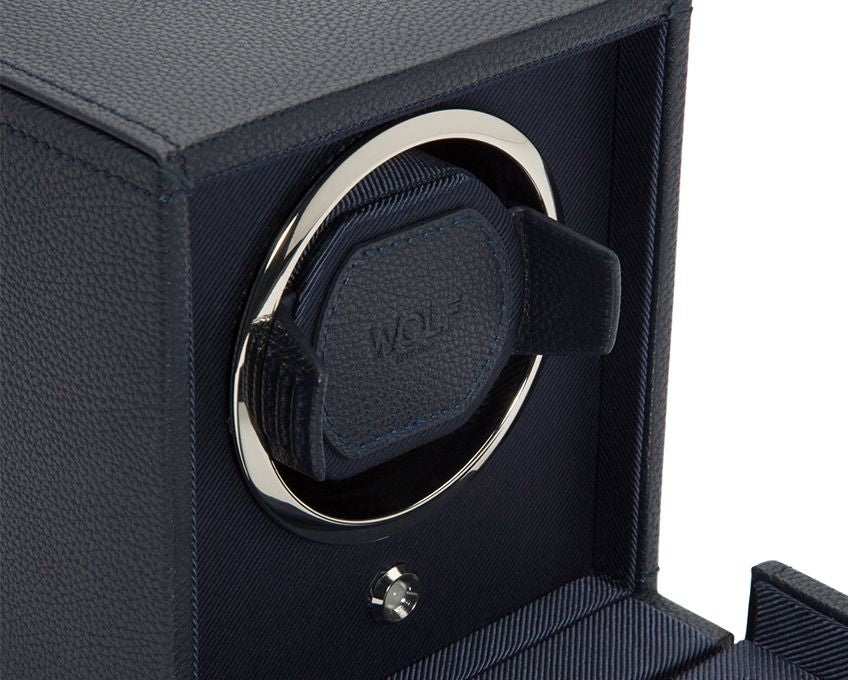Wolf Cub Single Winder With Cover in Navy Leather