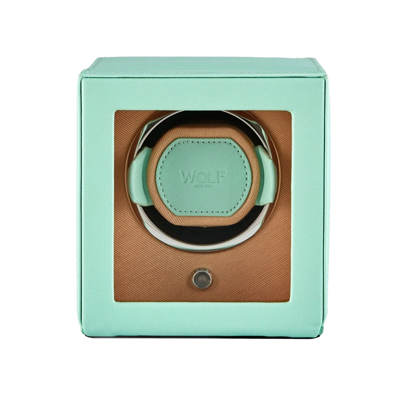 WOLF Cub Single Watch Winder with Cover in Mint and Peach
