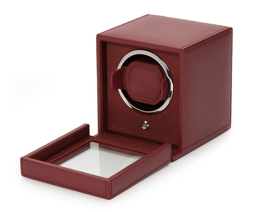 Wolf Cub Single Winder With Cover in Bordeaux Leather