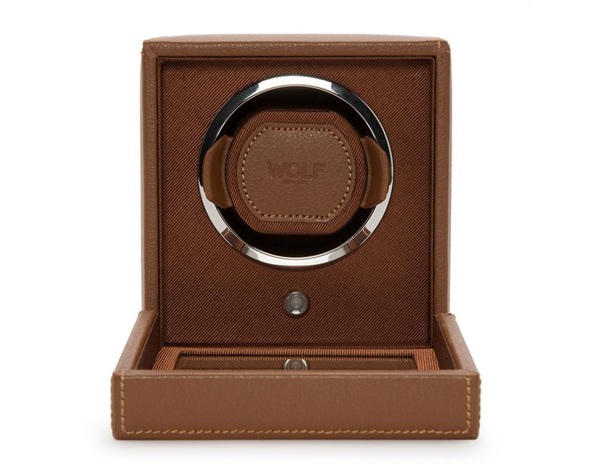 Wolf Cub Single Winder With Cover in Cognac Leather