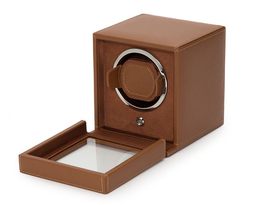 Wolf Cub Single Winder With Cover in Cognac Leather