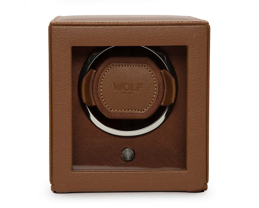 Wolf Cub Single Winder With Cover in Cognac Leather