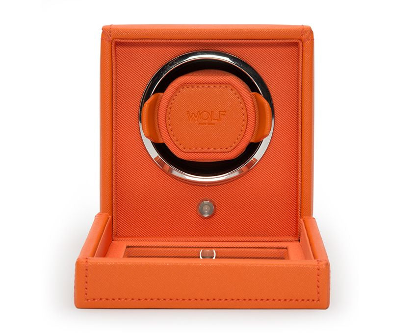 Wolf Cub Single Winder With Cover in Orange Leather