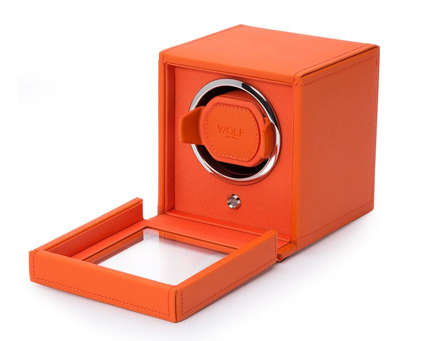 Wolf Cub Single Winder With Cover in Orange Leather