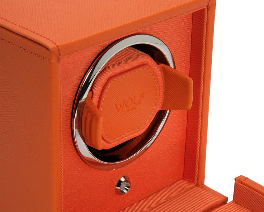 Wolf Cub Single Winder With Cover in Orange Leather
