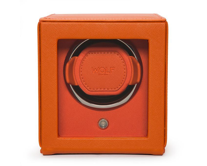 Wolf Cub Single Winder With Cover in Orange Leather