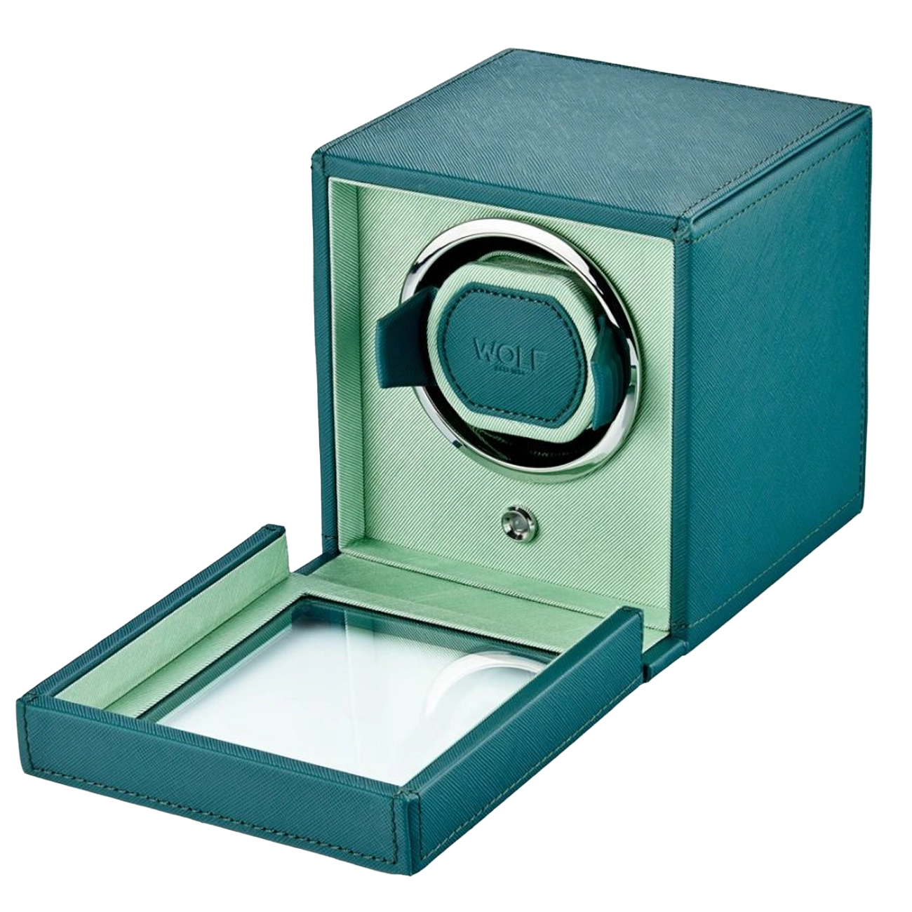 WOLF Cub Single Watch Winder with Cover in Teal and Mint