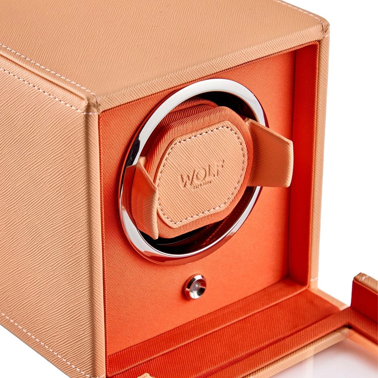 WOLF Cub Single Watch Winder with Cover in Peach and Orange