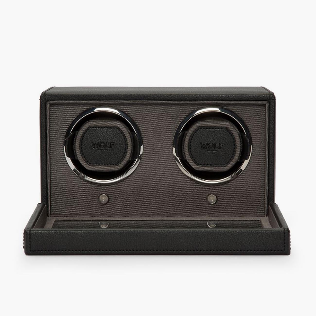 WOLF Cub Double Watch Winder in Black Vegan Leather