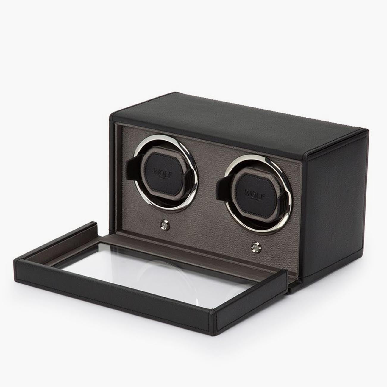 WOLF Cub Double Watch Winder in Black Vegan Leather