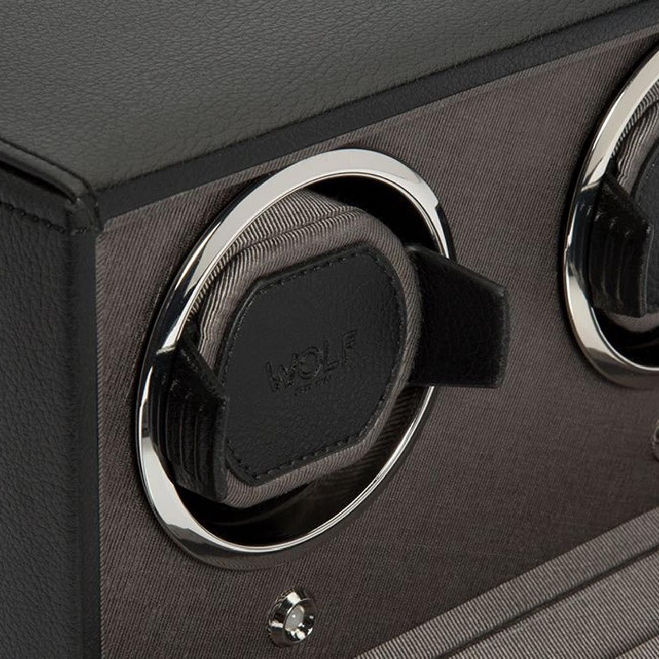 WOLF Cub Double Watch Winder in Black Vegan Leather