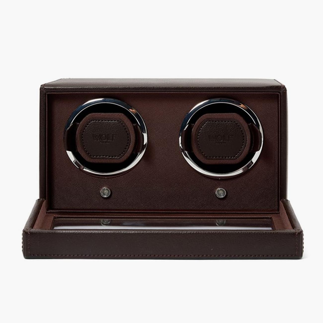 WOLF Cub Double Watch Winder in Brown Vegan Leather