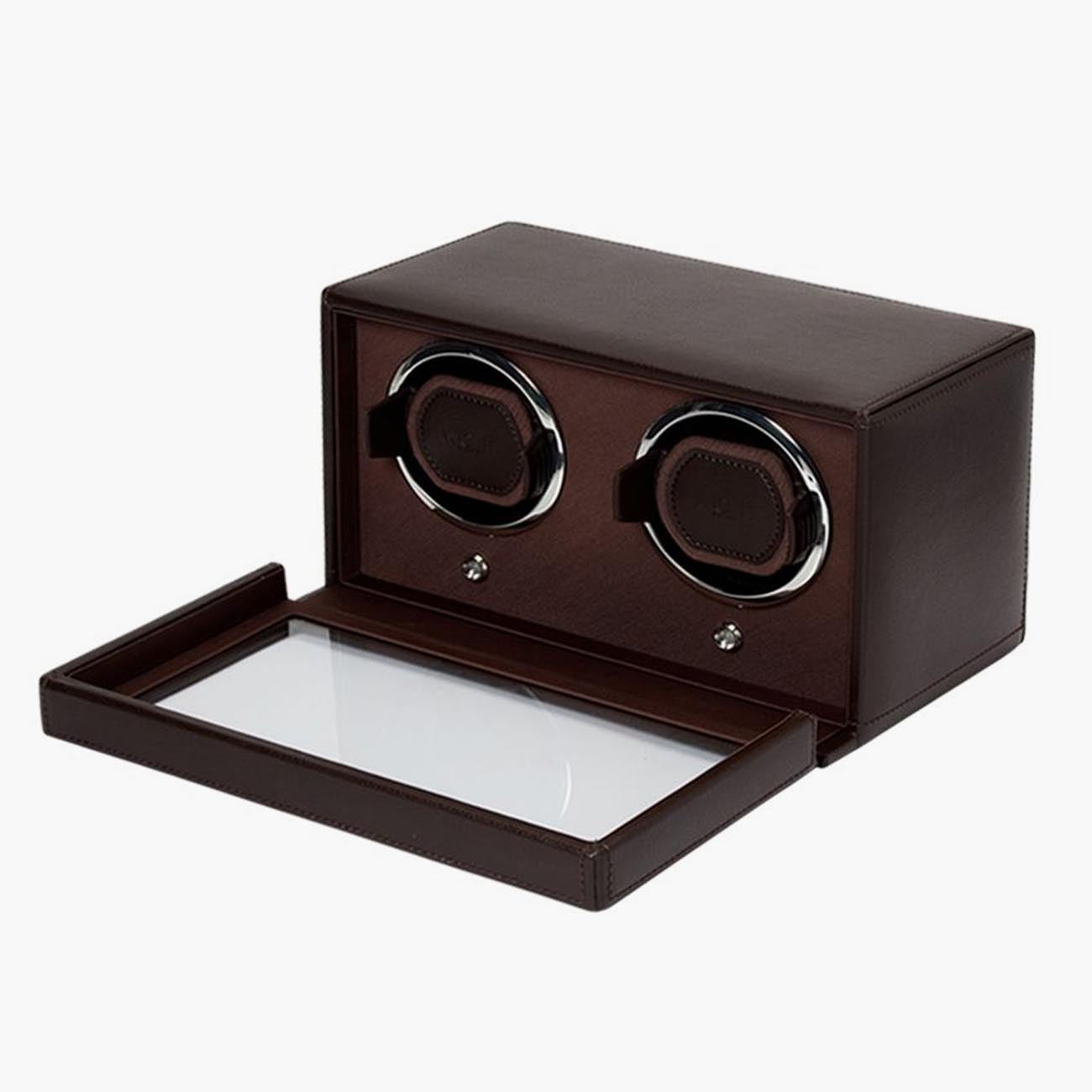 WOLF Cub Double Watch Winder in Brown Vegan Leather