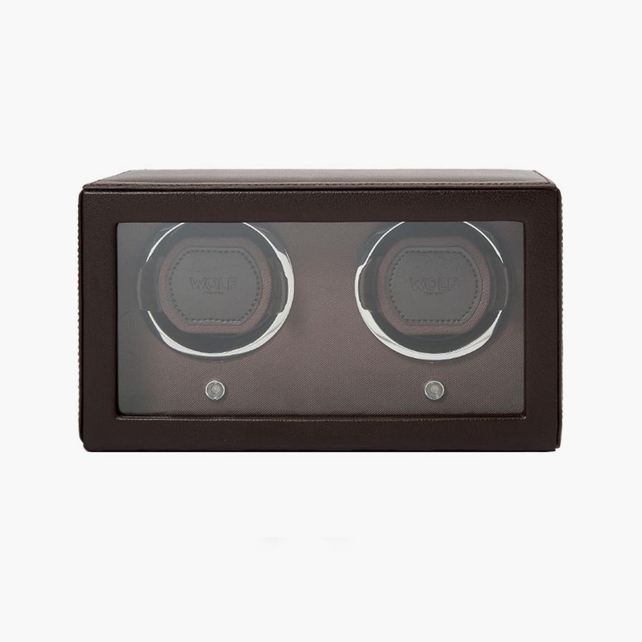 WOLF Cub Double Watch Winder in Brown Vegan Leather
