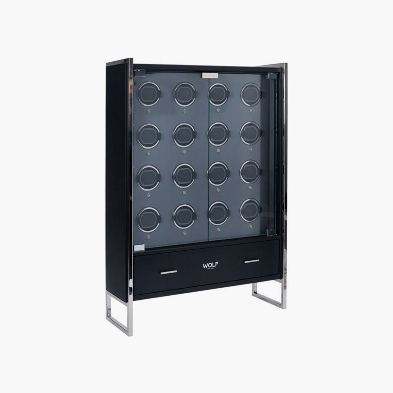 WOLF Watch Winder 16-piece Cabinet in Black