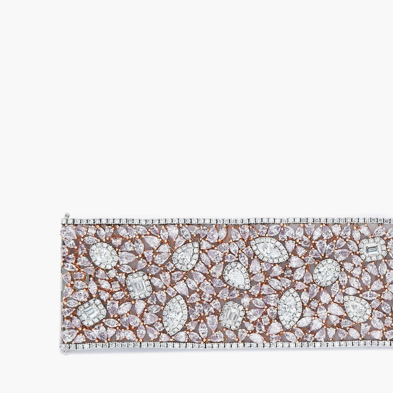 49.87 Carat Multi Cut Diamond Bracelet in 18K Two-Tone Gold, close up