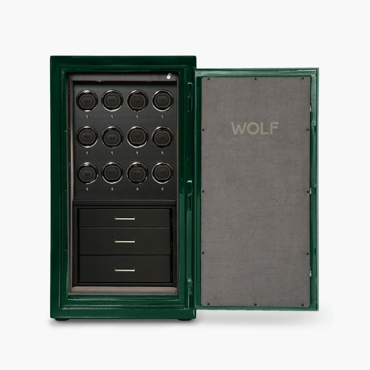 WOLF Atlas 12-Piece Winder Safe in Green and Gold