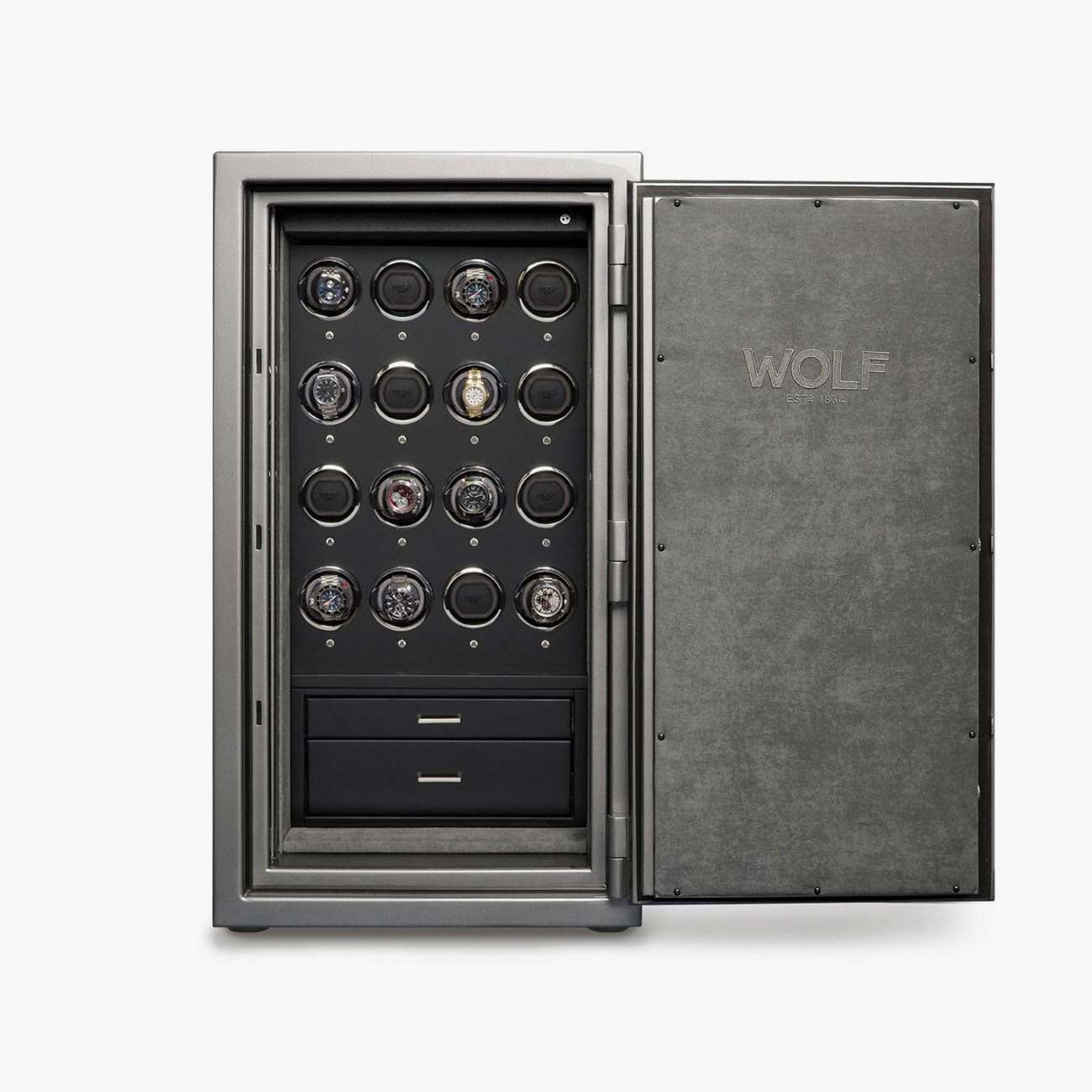 WOLF Atlas 16-Piece Winder Safe in Titanium