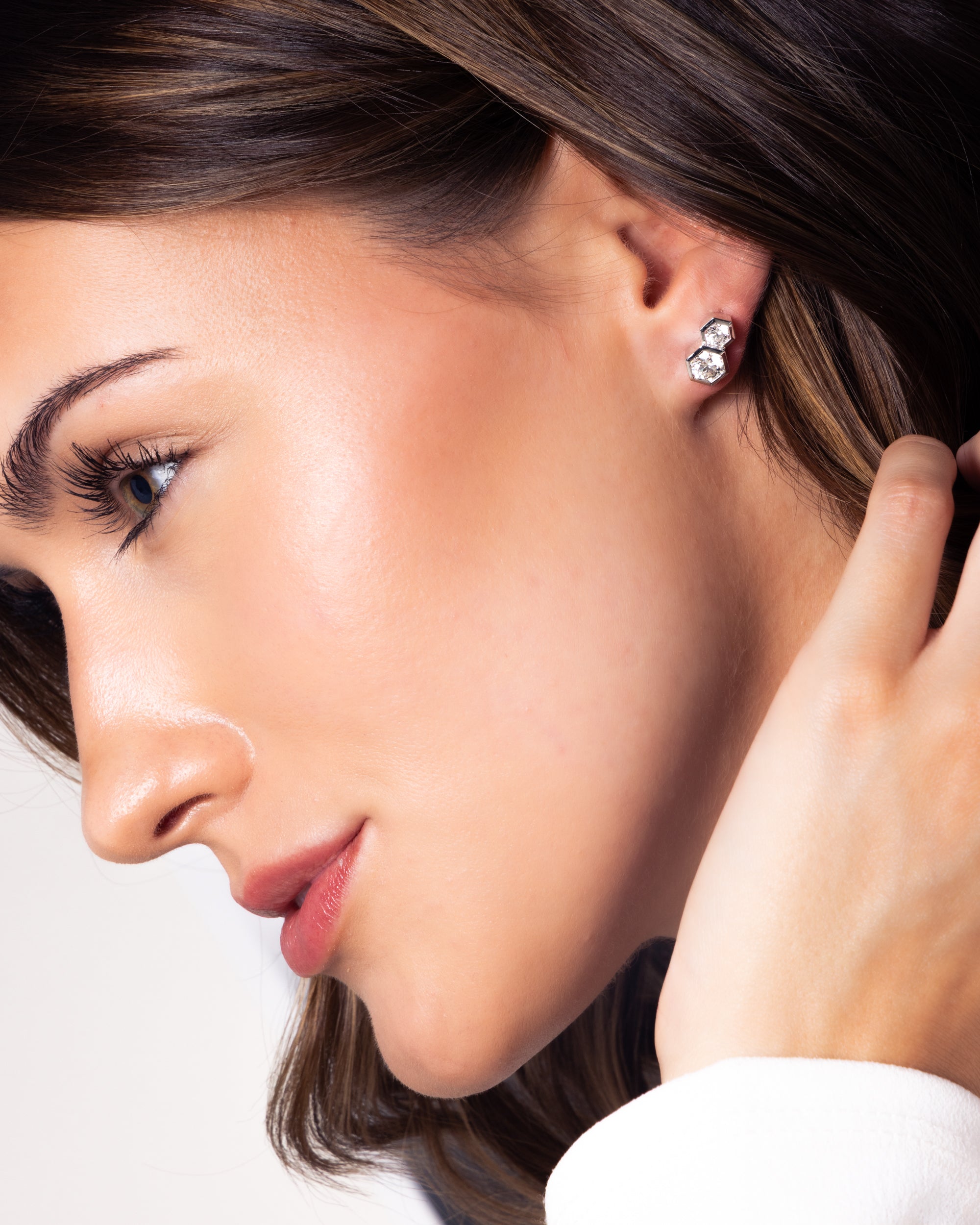 2 Carat Hexagon Double Diamond Stud Earrings