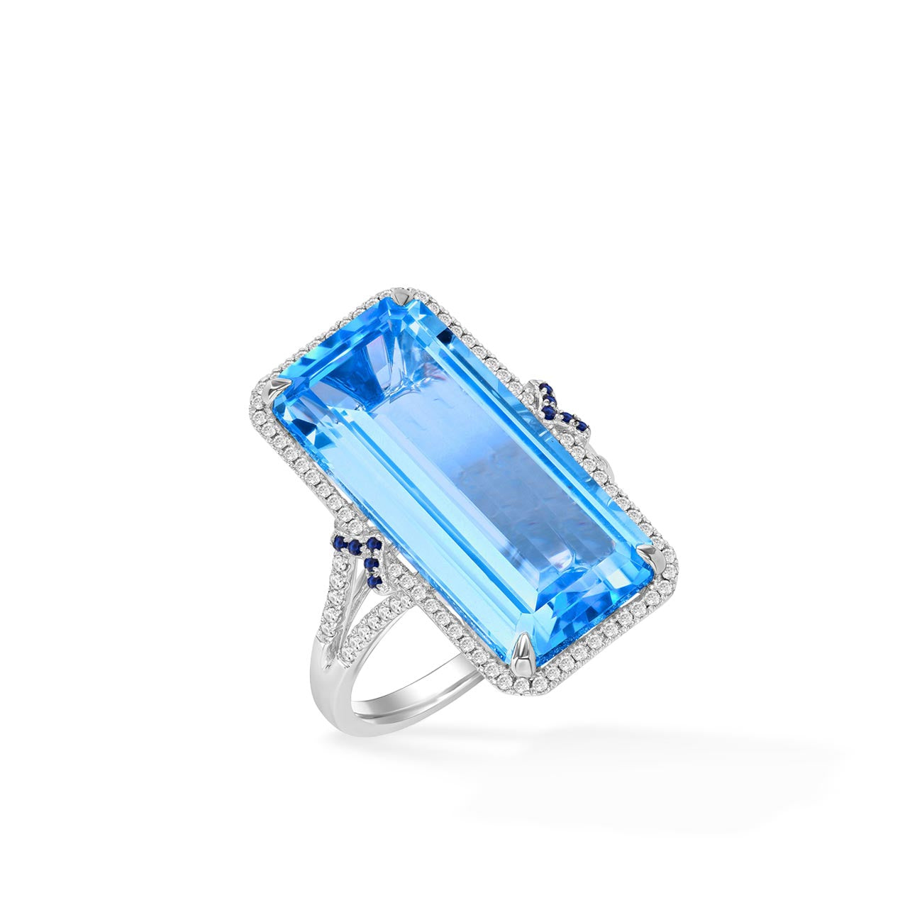 Large Emerald-Cut Blue Topaz Ring