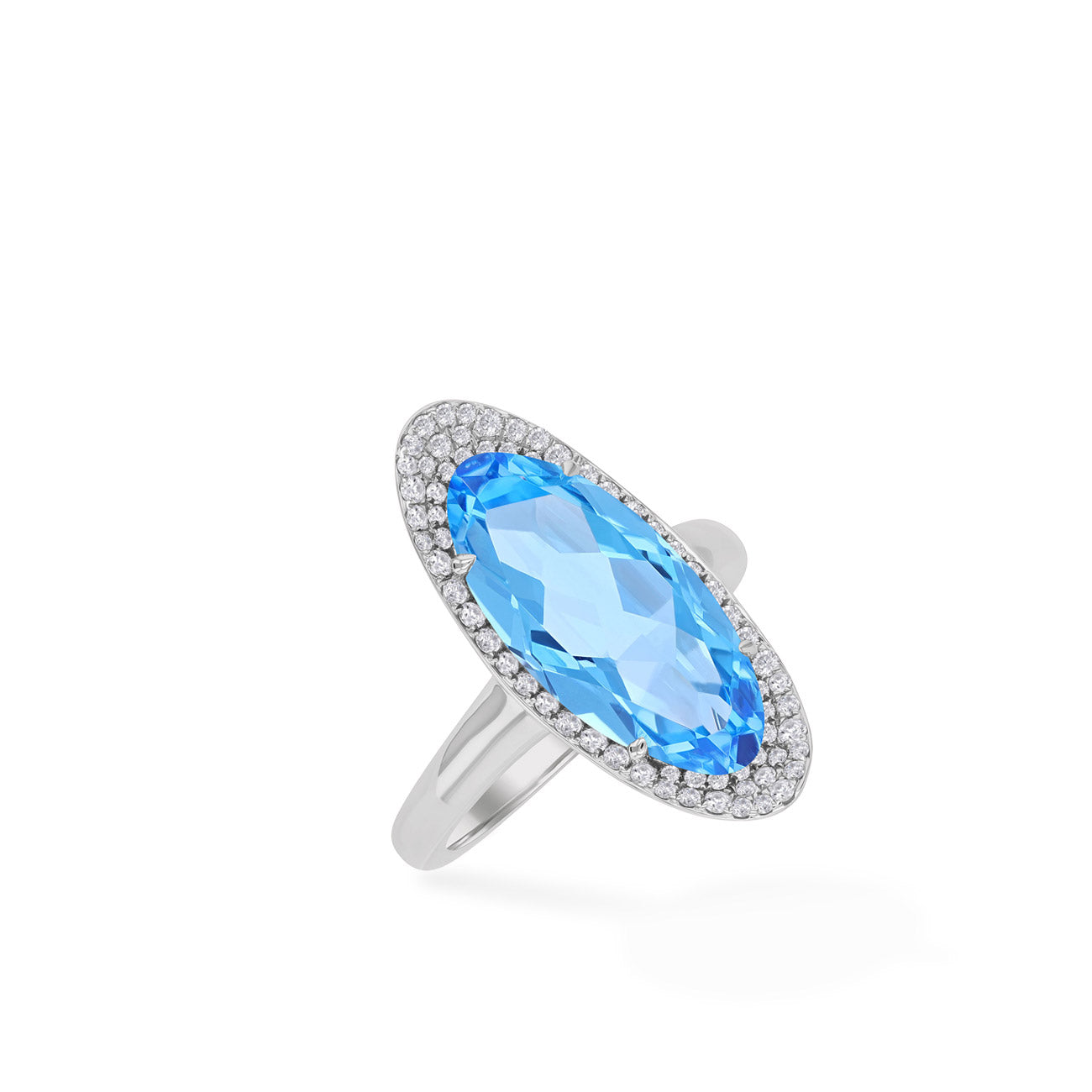 Blue Topaz and Diamond Pave Oval Ring
