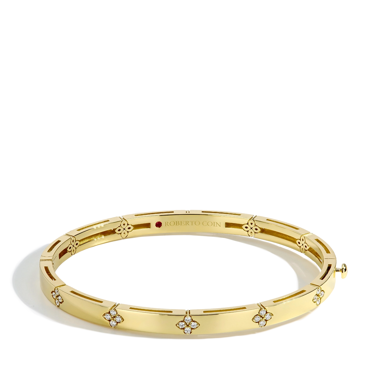 Roberto Coin Verona Diamond Flower Bangle in Yellow Gold