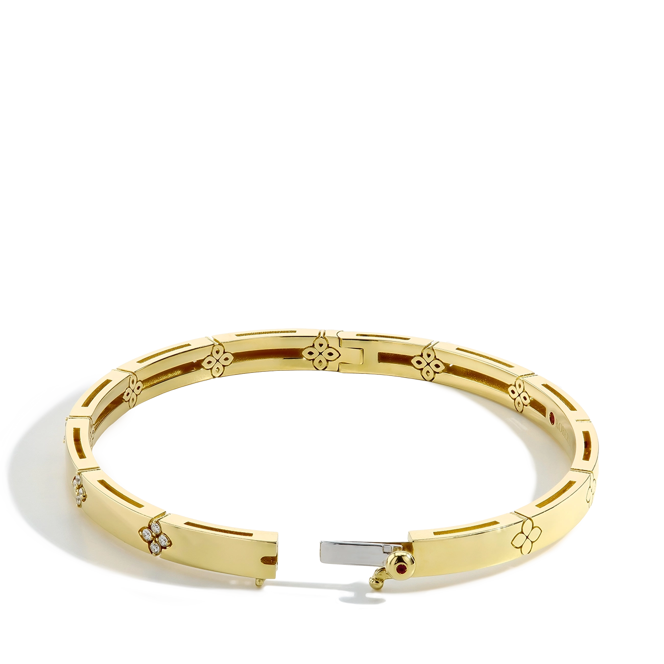 Roberto Coin Verona Diamond Flower Bangle in Yellow Gold