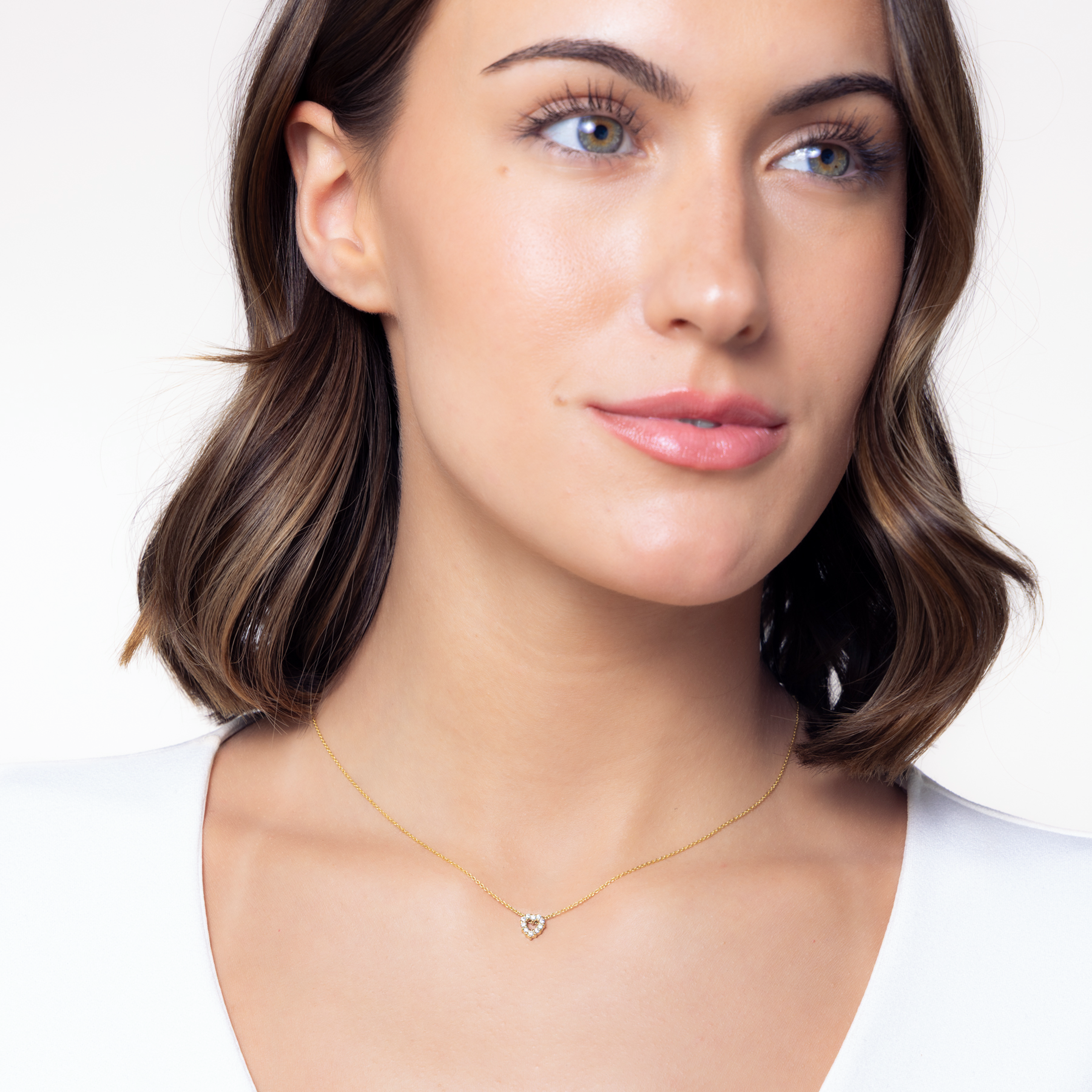 Roberto Coin Tiny Treasures Yellow Gold Diamond Open Heart Necklace