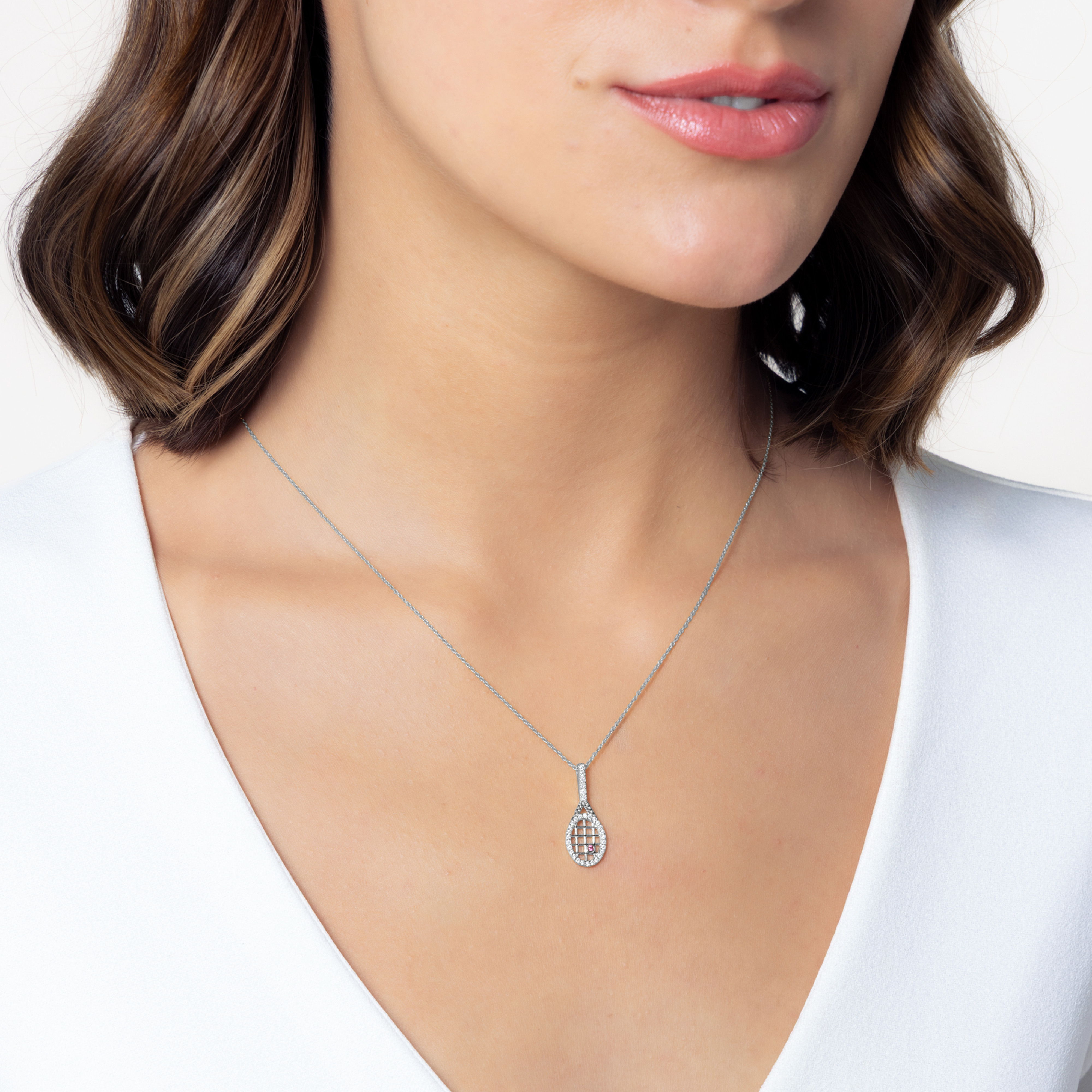 Roberto Coin Tiny Treasures White Gold Tennis Racquet Pendant Necklace