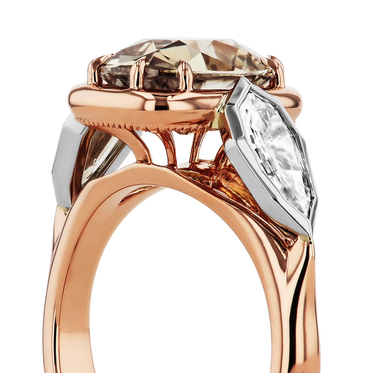 Robert Pelliccia Cognac Cushion Cut Diamond Three-Stone Engagement Ring