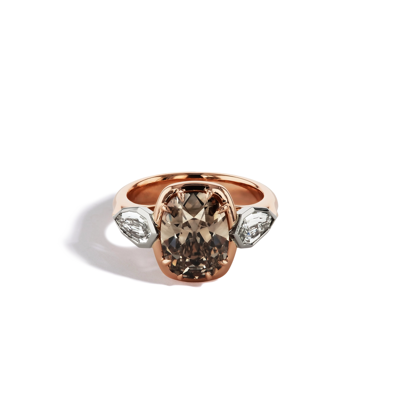 Robert Pelliccia Cognac Cushion Cut Diamond Three-Stone Engagement Ring