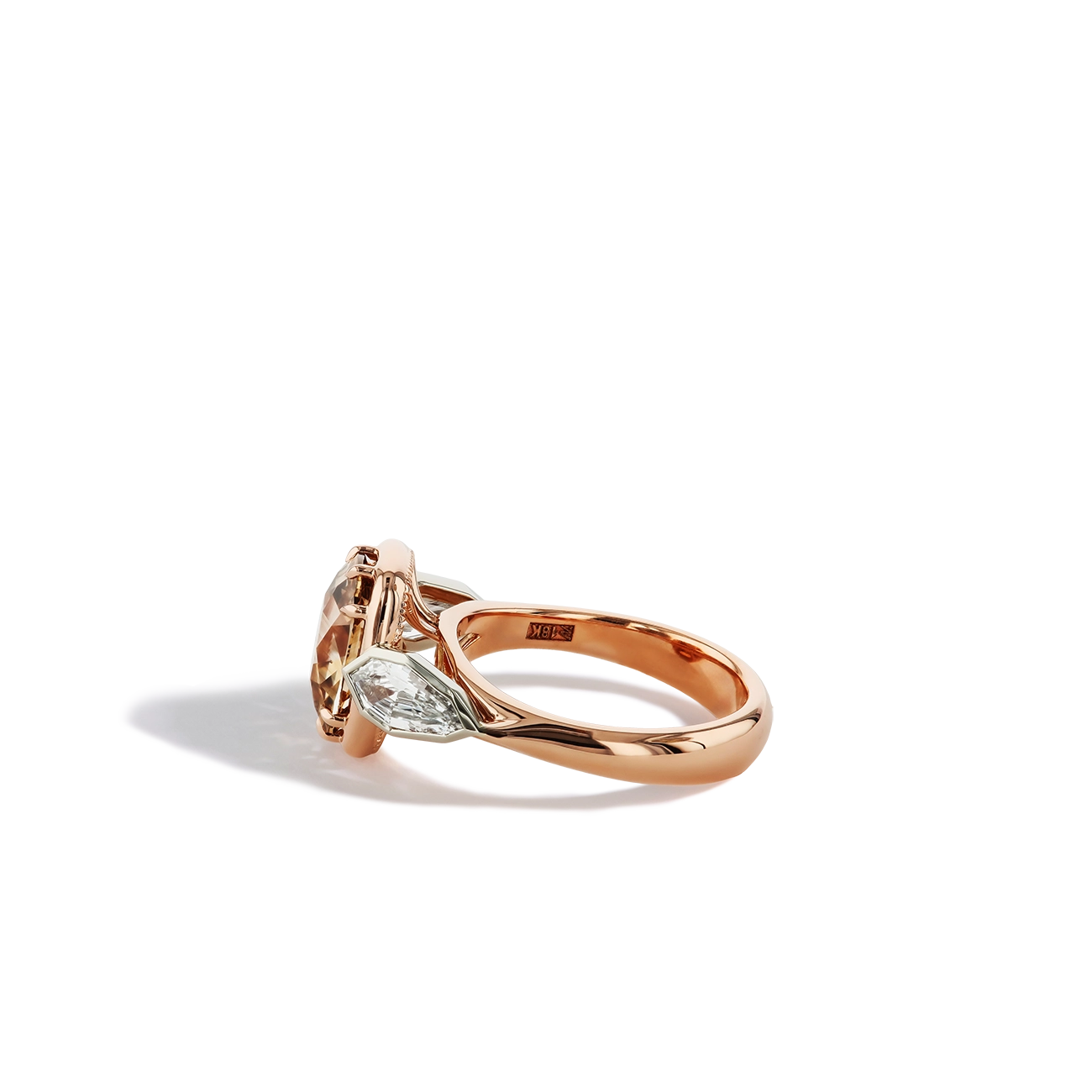 Robert Pelliccia Cognac Cushion Cut Diamond Three-Stone Engagement Ring