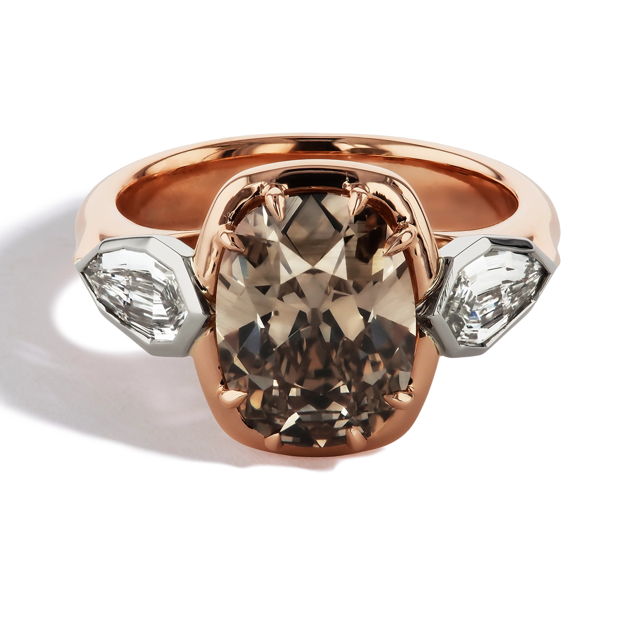 Robert Pelliccia Cognac Cushion Cut Diamond Three-Stone Engagement Ring